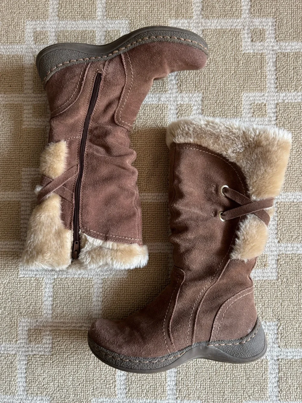 BareTraps Eventure Tall Suede Boots Faux Fur Warm Winter Shoes Brown Size 6